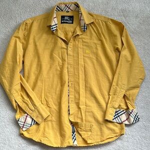 Burberry Yellow Casual Button Down Shirt with Plaid Accents
